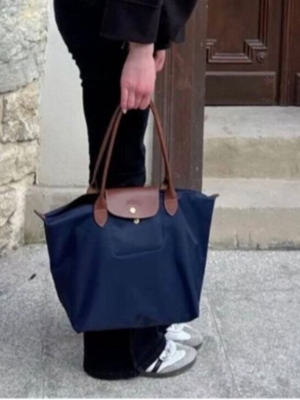 Navy Blue Longchamp Le Pliage Nylon Tote Shoulder Bag